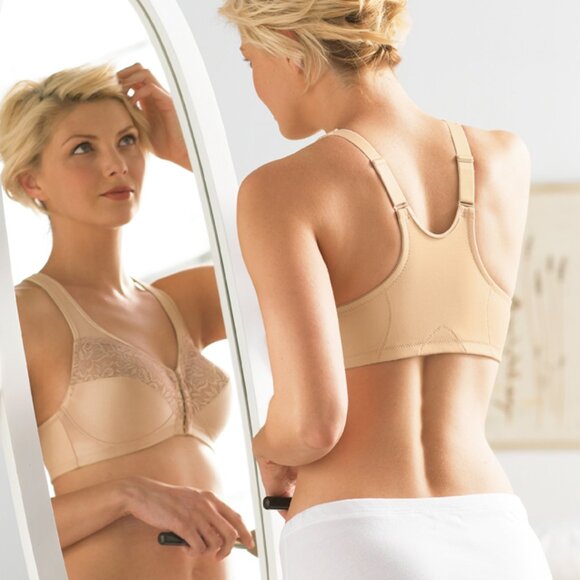 Set of 3! 52G Plus-Size ELEGANCE Front-Close Bra Wicks-U-Dry! WIRELESS Nude NEW - Picture 16 of 16